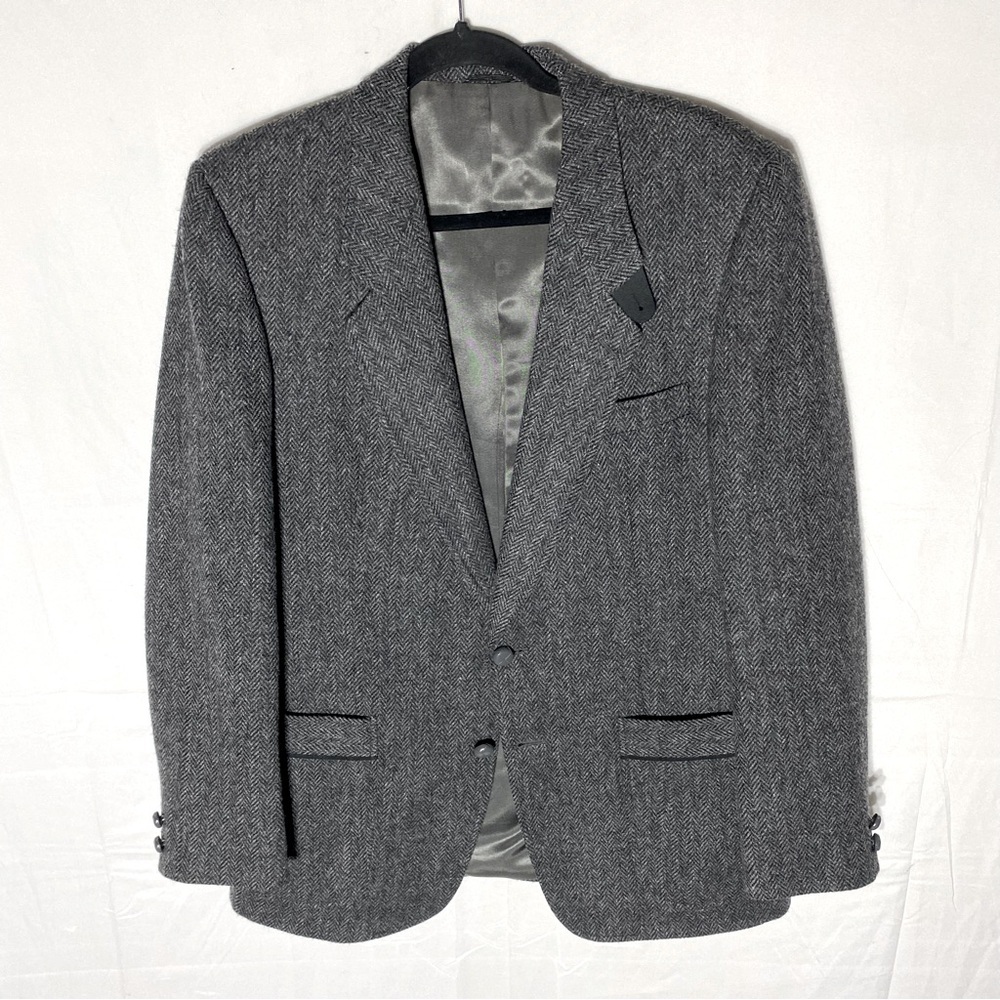 Vintage Rio Sollway Grey Herringbone Pure Virgin Wool Blazer 42R Academia